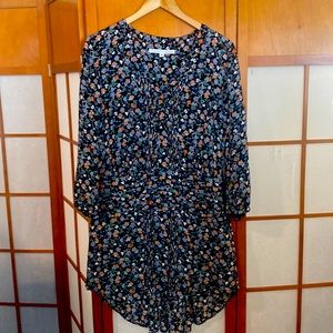 Veronica Beard navy blue floral print silk dress size 6